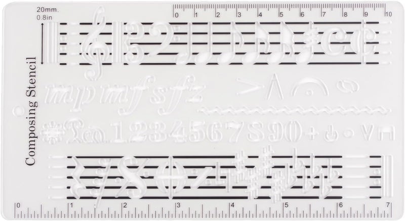 QXBER Composer Template Sheet Music Drawing Sheet Ruler Dual Scales Curve Ruler PP Transparent Silk Screen Printing Music Symbol Manuscript Tool Ruler for Composers and Music Enthusiasts - Image 1